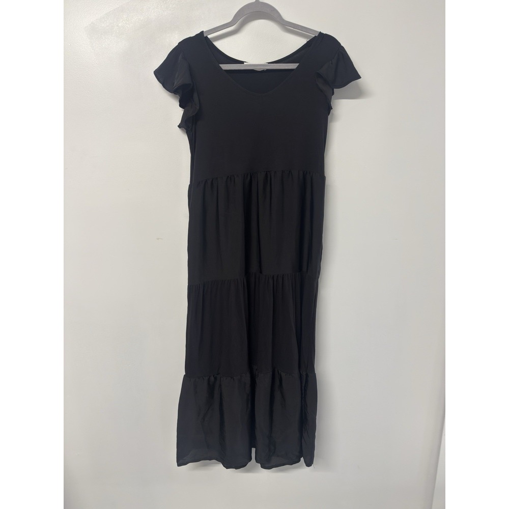 Lucky Brand Women's Flutter Sleeve Satin Tiered Midi Dress Small‎ #53